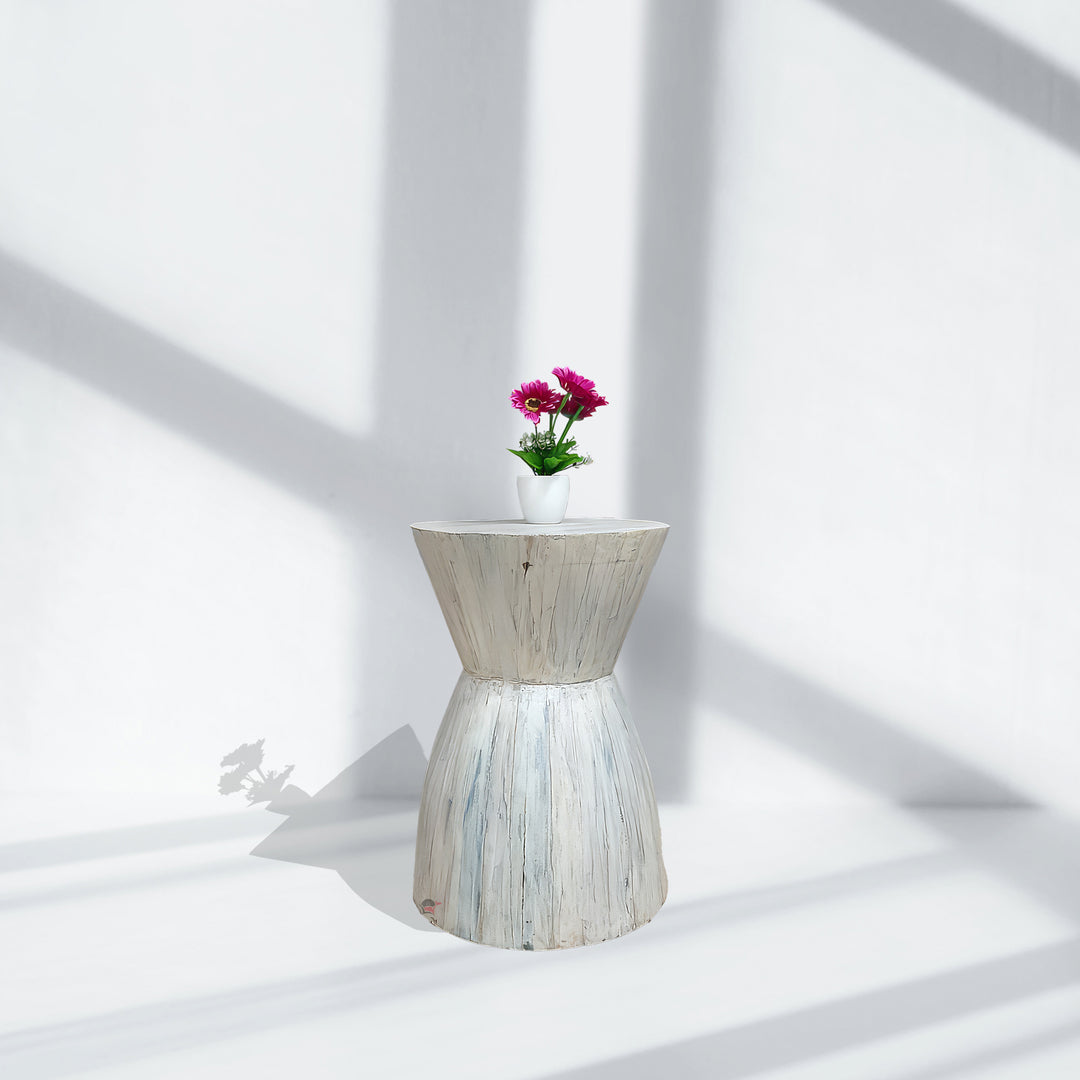 Solid wood Annie side table round with white antique finish
