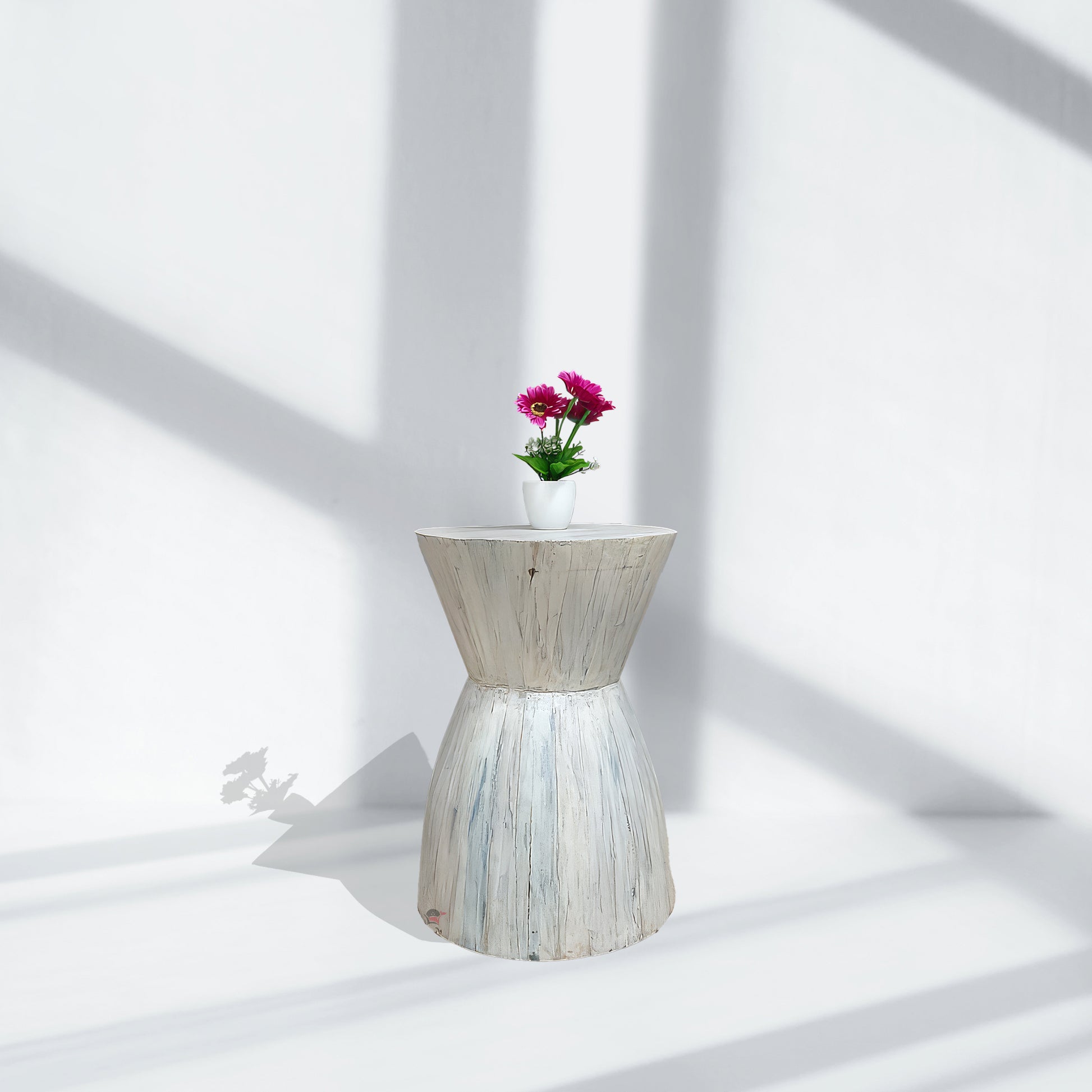 Solid wood Annie side table round with white antique finish