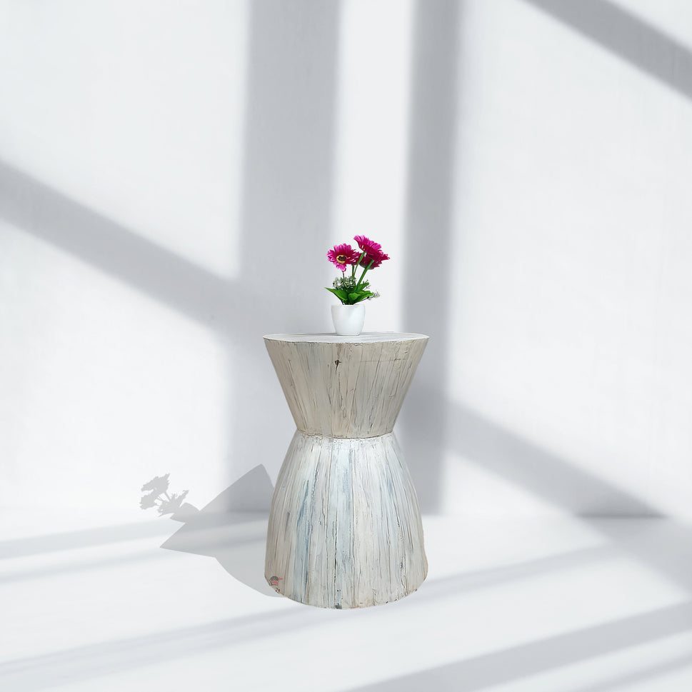 Solid wood Annie side table round with white antique finish