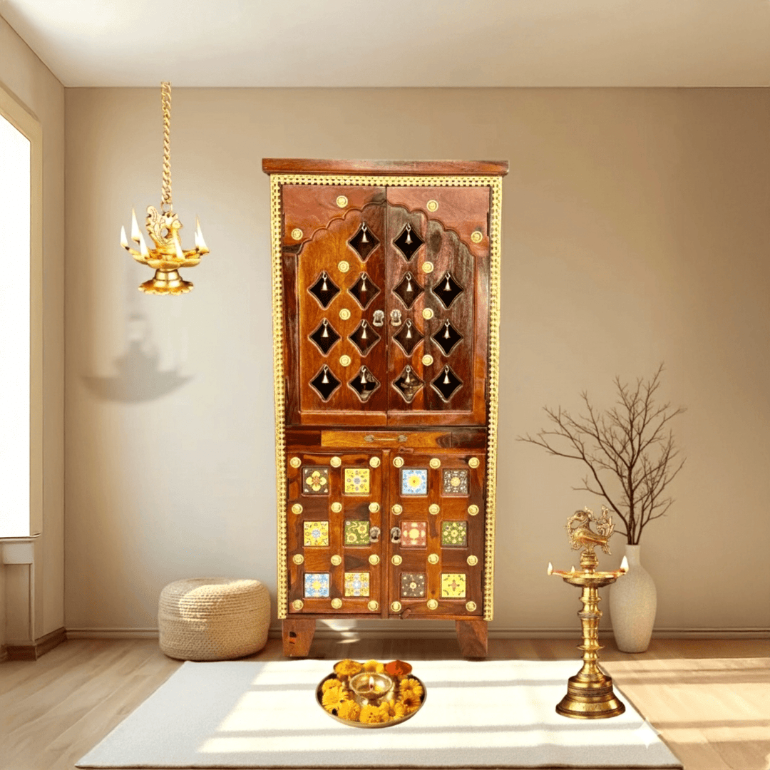 Sheesham wood home temple with natural wood finish