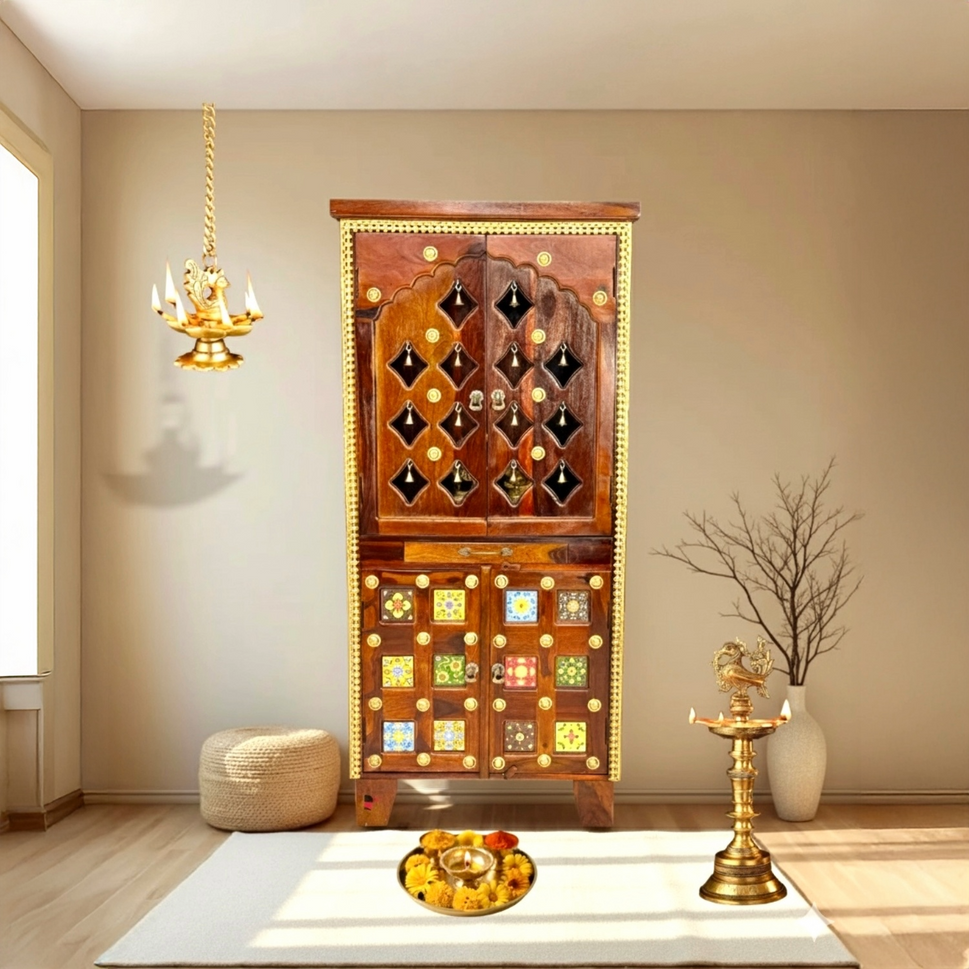 Sheesham wood home temple with natural wood finish