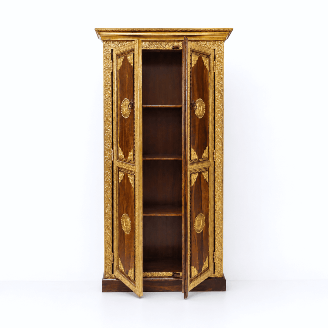 Signature Rose Wood Brass Inlay Accent Storage Cupboard Cabinet
