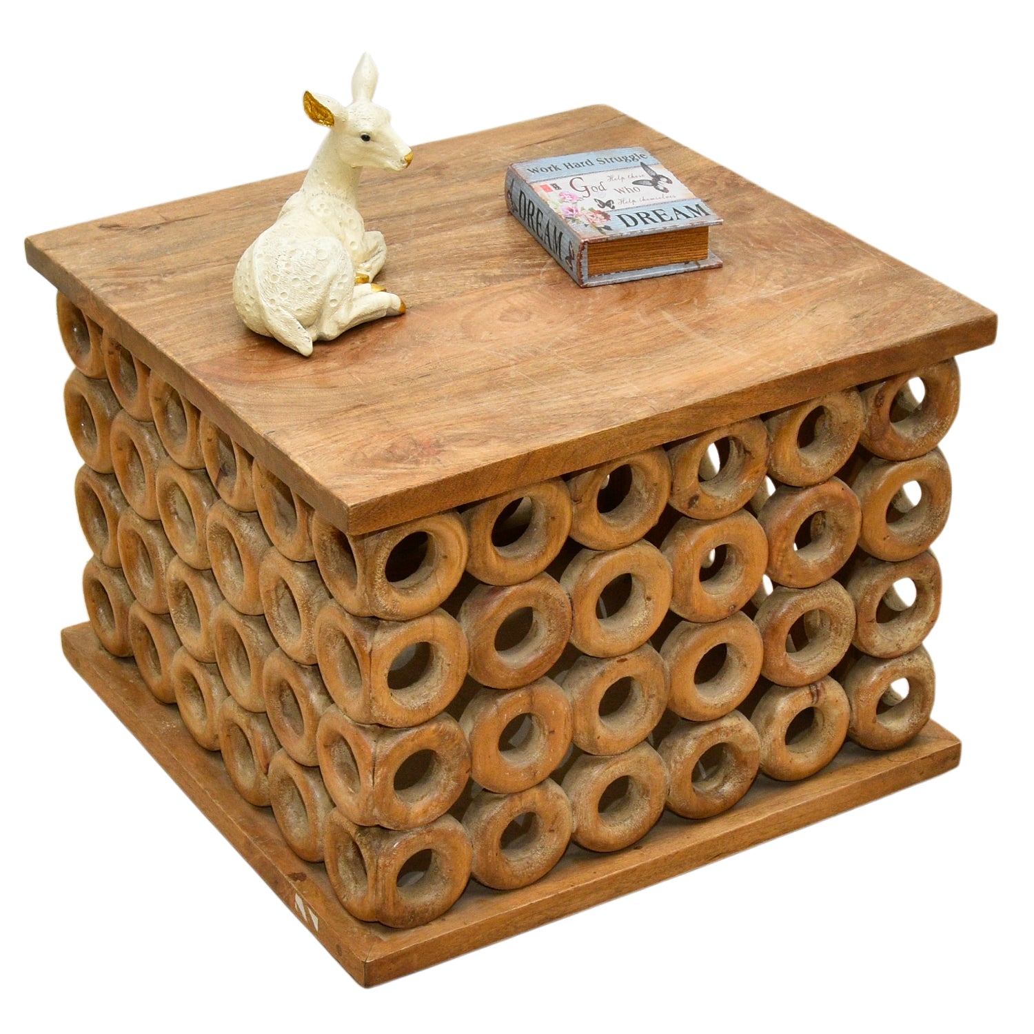 Mango Wood Hand Carved Tea Table with Natural Wood Finish | Dubai UAE