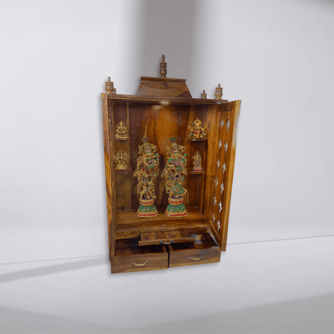 Real wood home temple with jali cutting work