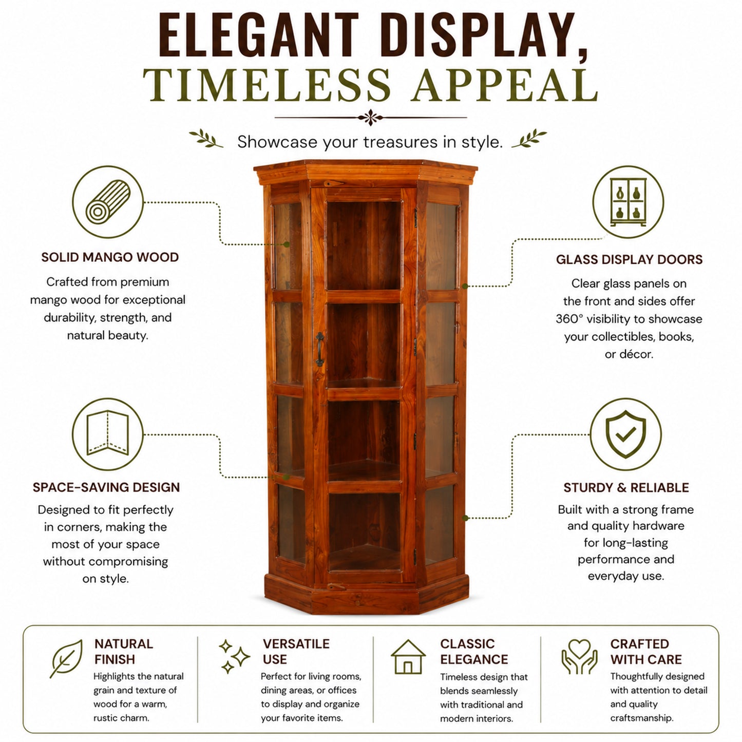 vintage collectibles showcase cabinet, teak wood decorative display unit, crockery cabinet hand made Dubai, hardwood display hutch , luxury hand made showcase, 