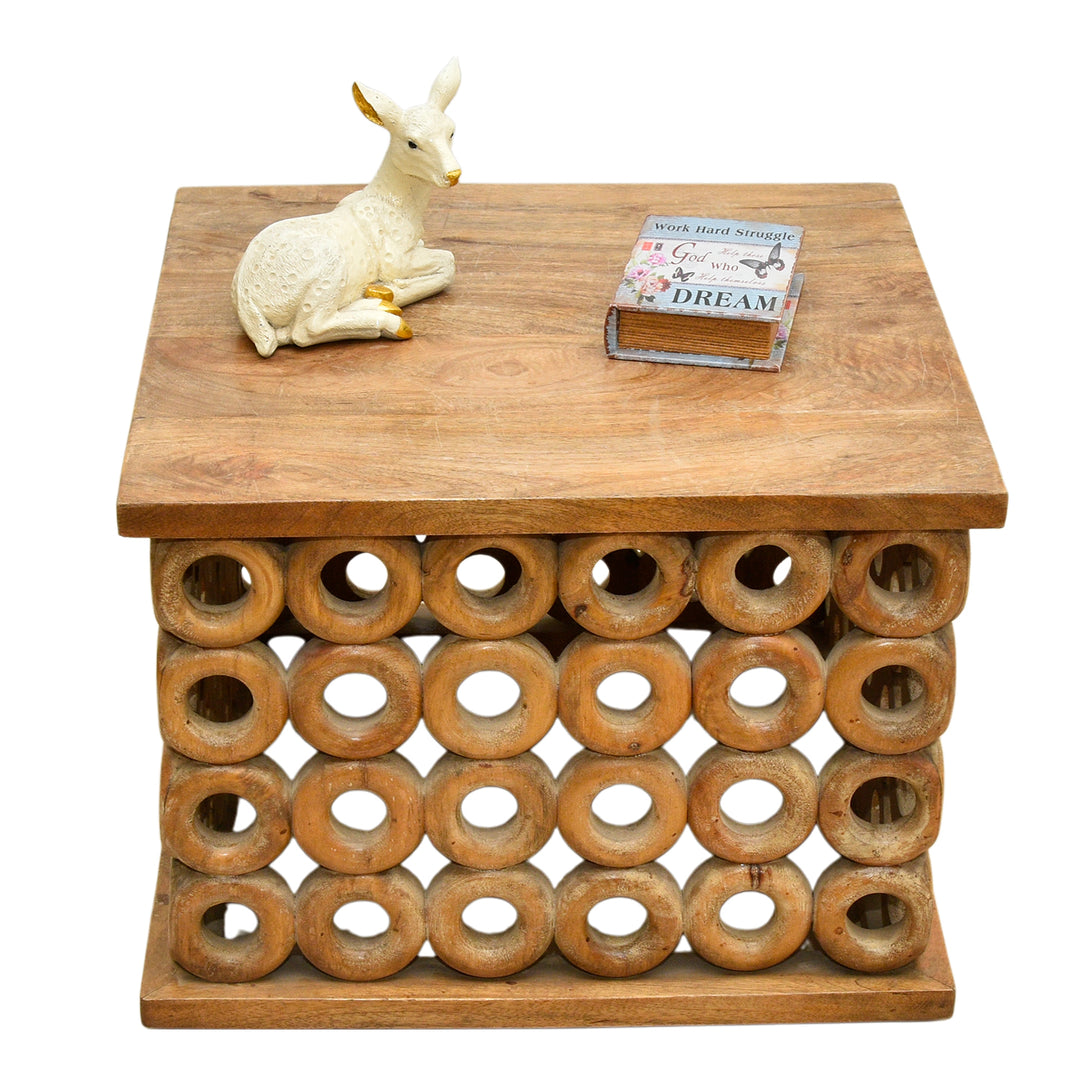 Mango Wood Hand Carved Tea Table with Natural Wood Finish | Dubai UAE