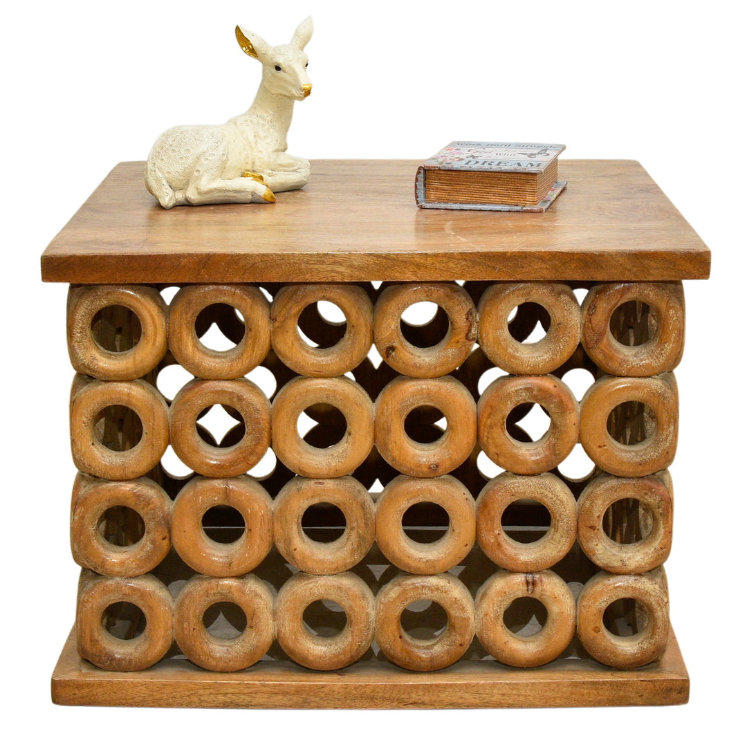 Mango Wood Hand Carved Tea Table with Natural Wood Finish | Dubai UAE