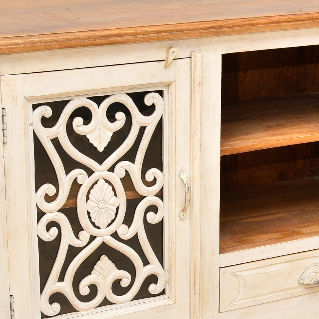 The Ivory Crest Entertainment Unit | White Rustic TV Cabinet UAE
